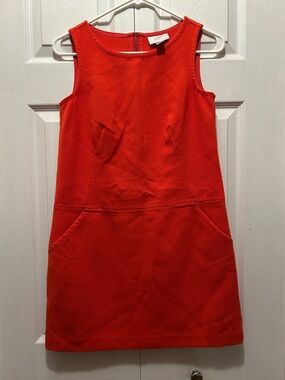 LOFT dark Orange Sleeveless Shift Dress retro style pockets EUC